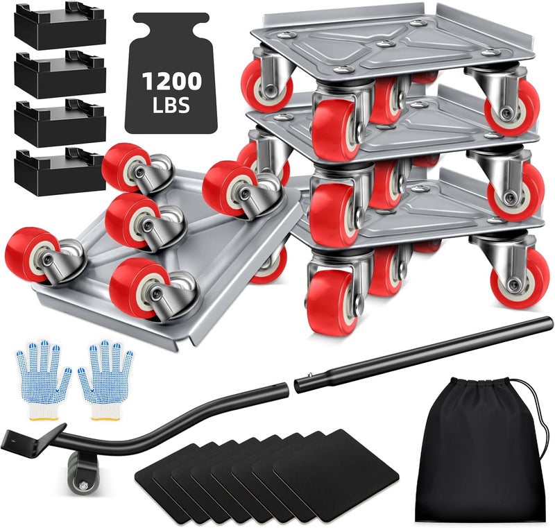 BTECH Furniture Dolly Furniture Sliders Furniture Movers with 5 Wheels Appliance Rollers Furniture Moving Wheels Furniture Movers Lifter Rollers for Heavy Duty Tool Furniture 1200lbs Load Capacity - Image 1